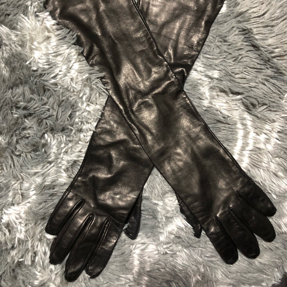 Neiman Marcus Long Black Leather Gloves